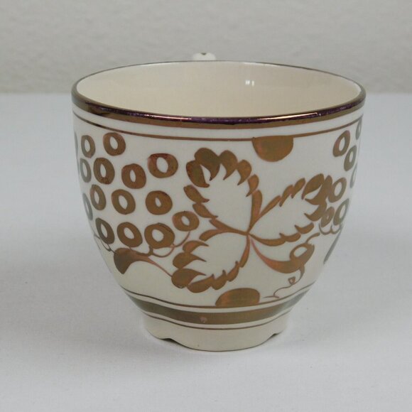 Grays Pottery Copper Luster Grapes Leaves Hand Painted Cup And Saucer Set FLAW - Picture 4 of 11